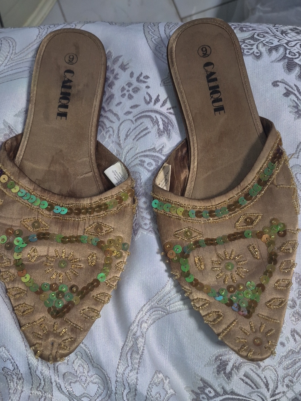 Calique Women's Gold Embellished Slip-On Mules